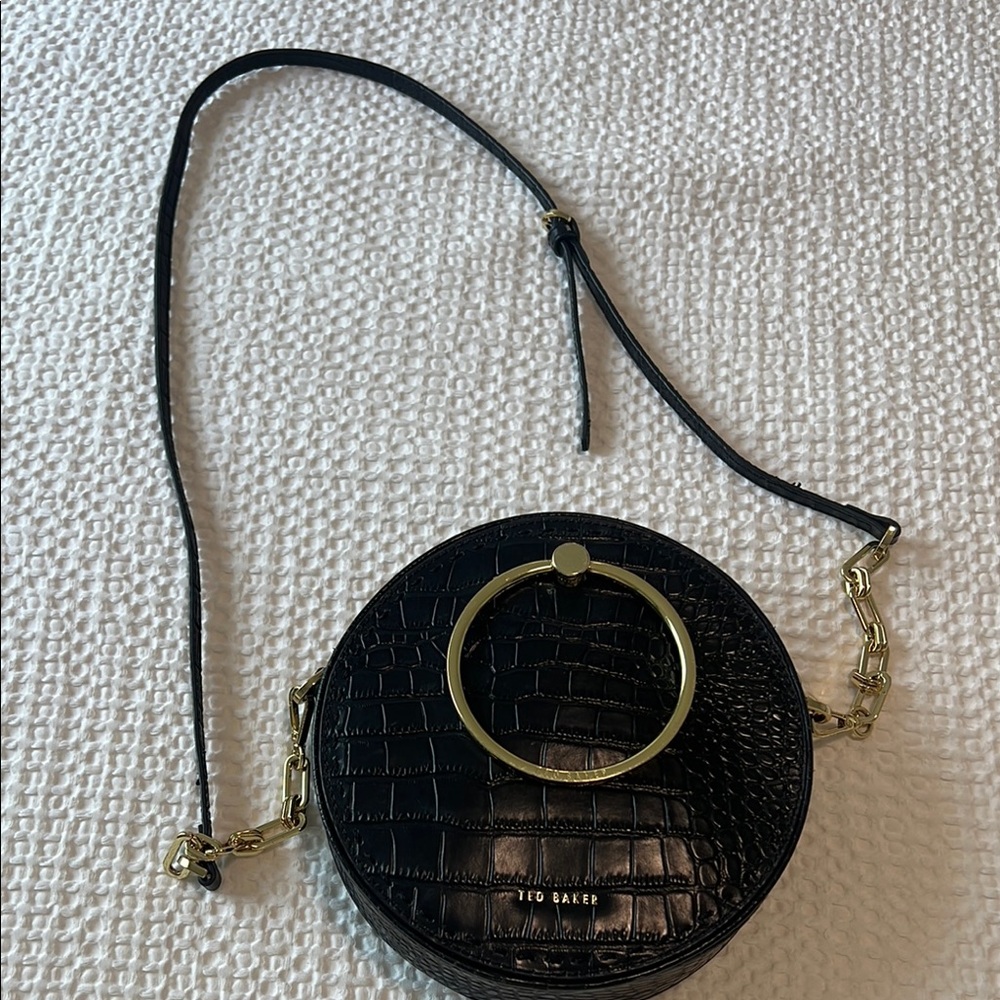 Practically New: Ted Baker Black and Gold Quilted Crossbody Bag
